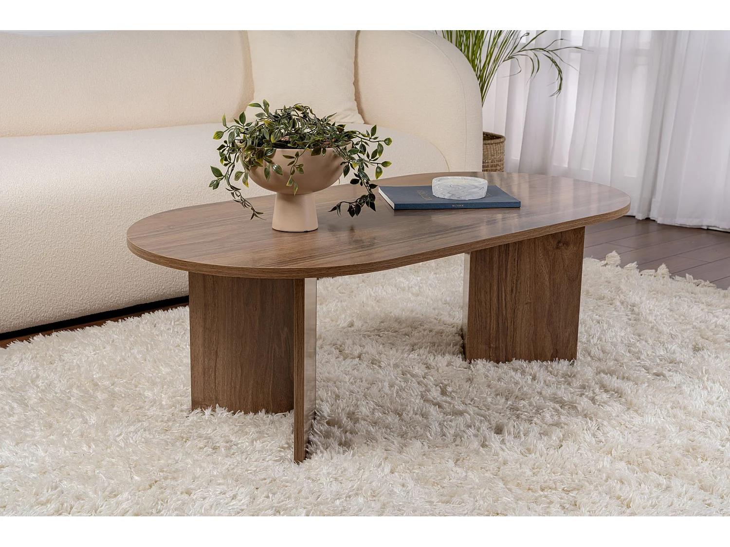 Table basse en bois "Sable" - 60 x 119 x 40 cm - Noyer