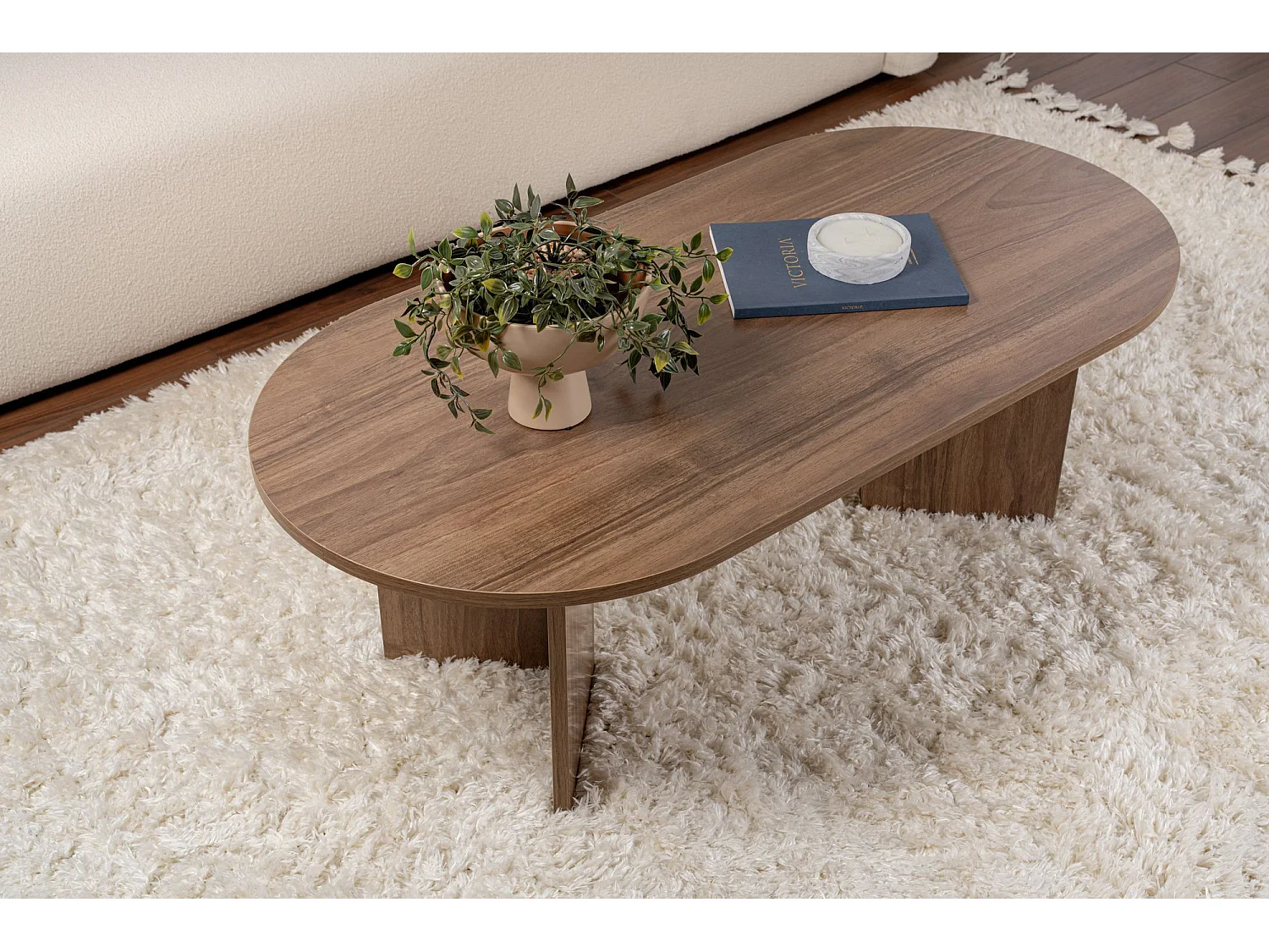 Table basse en bois "Sable" - 60 x 119 x 40 cm - Noyer