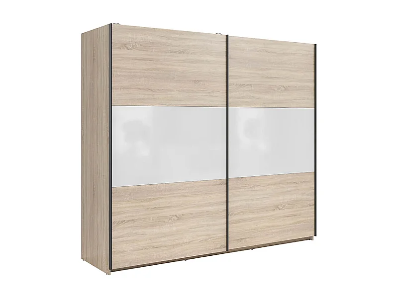 Armoire à 2 portes coulissante coloris chêne Sonoma/Blanc brillant - Longueur 220 x Profondeur 60 x Hauteur 195,5 cm