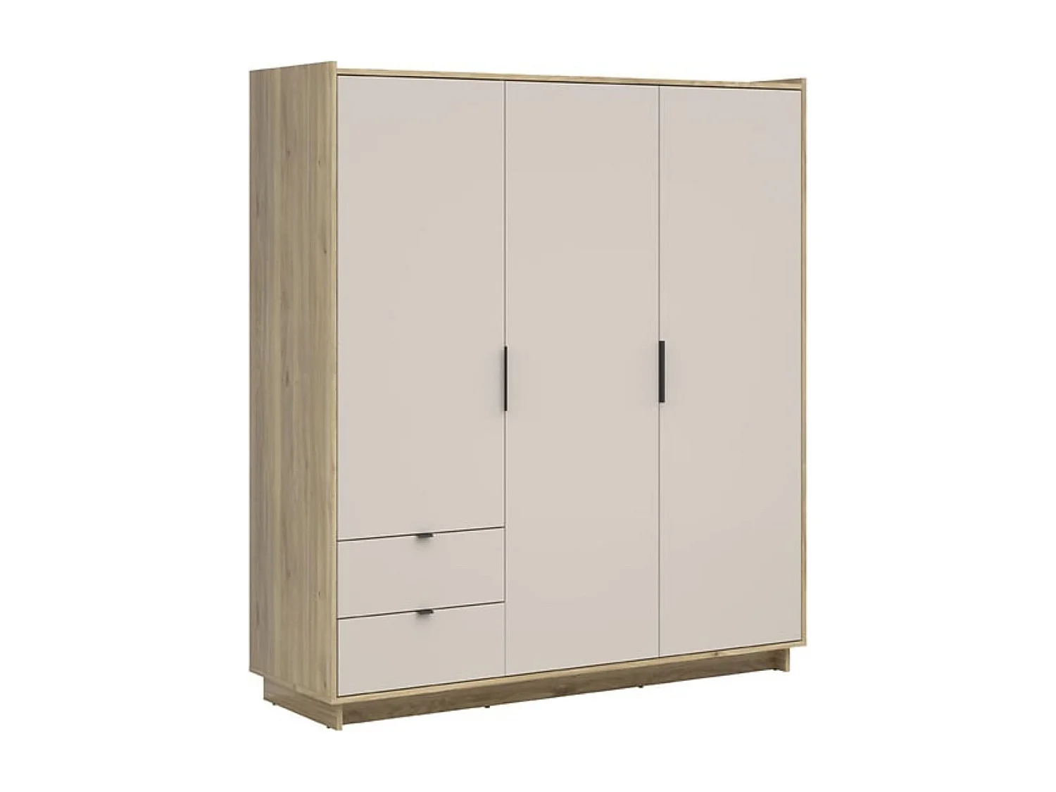 Armoire à 3 portes et 2 tiroirs,coloris Chêne mauvella/Beige - Longueur 179,5 x Profondeur 60 x Hauteur 201,5 cm