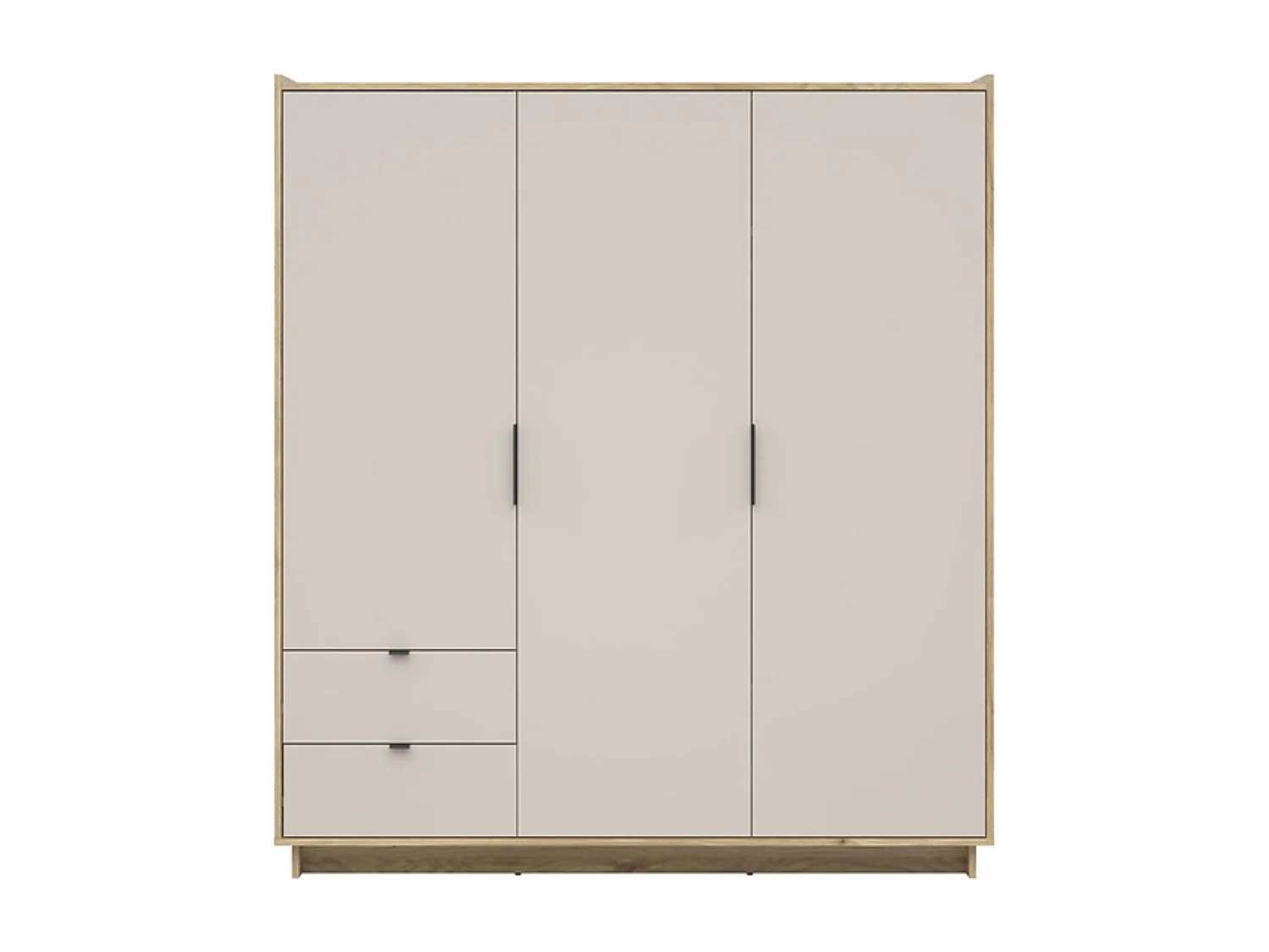 Armoire à 3 portes et 2 tiroirs,coloris Chêne mauvella/Beige - Longueur 179,5 x Profondeur 60 x Hauteur 201,5 cm