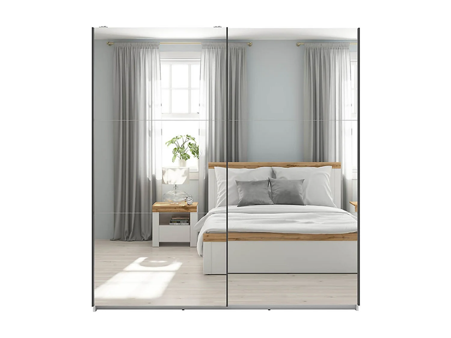 Armoire coulissante Placard avec miroir coloris Blanc brillant - Longueur 183 x Profondeur 60 x Hauteur 195,5 cm