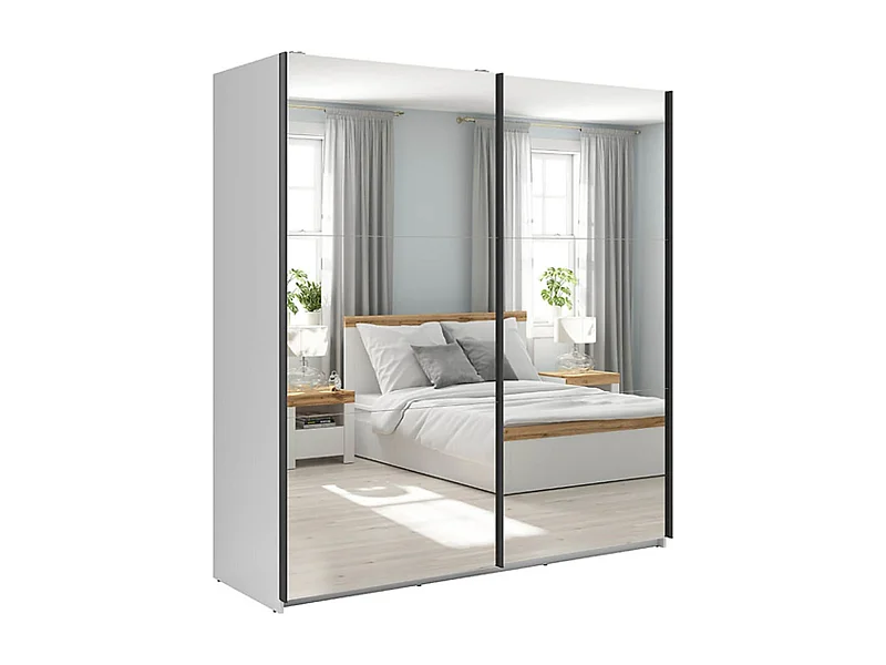 Armoire coulissante Placard avec miroir coloris Blanc brillant - Longueur 183 x Profondeur 60 x Hauteur 195,5 cm