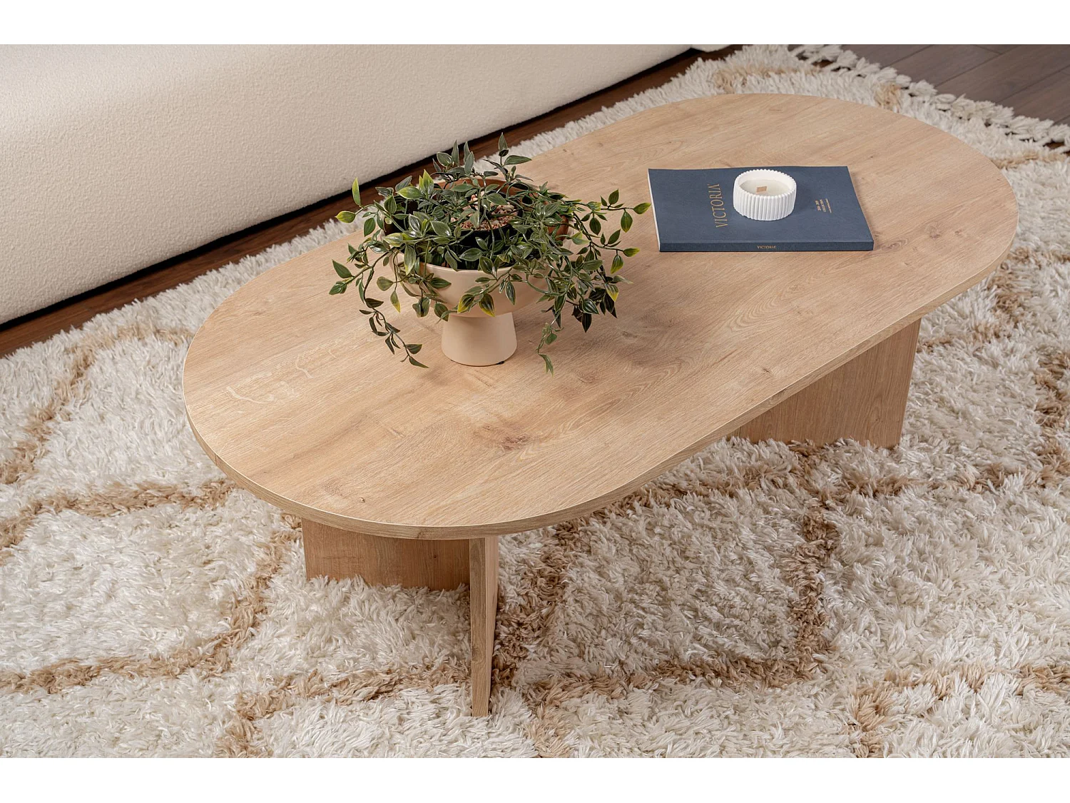 Table basse en bois "Sable" - 60 x 119 x 40 cm - Chêne Saphir