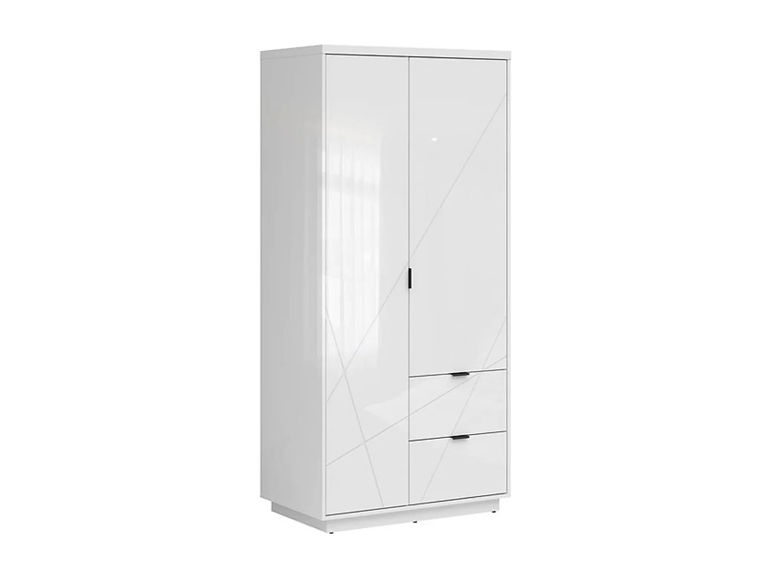 Armoire à double porte avec 2 tiroirs , coloris Blanc brillant/Blanc haute brillance - Longueur 94 x Profondeur 56,5 x Hauteur 200,5 cm