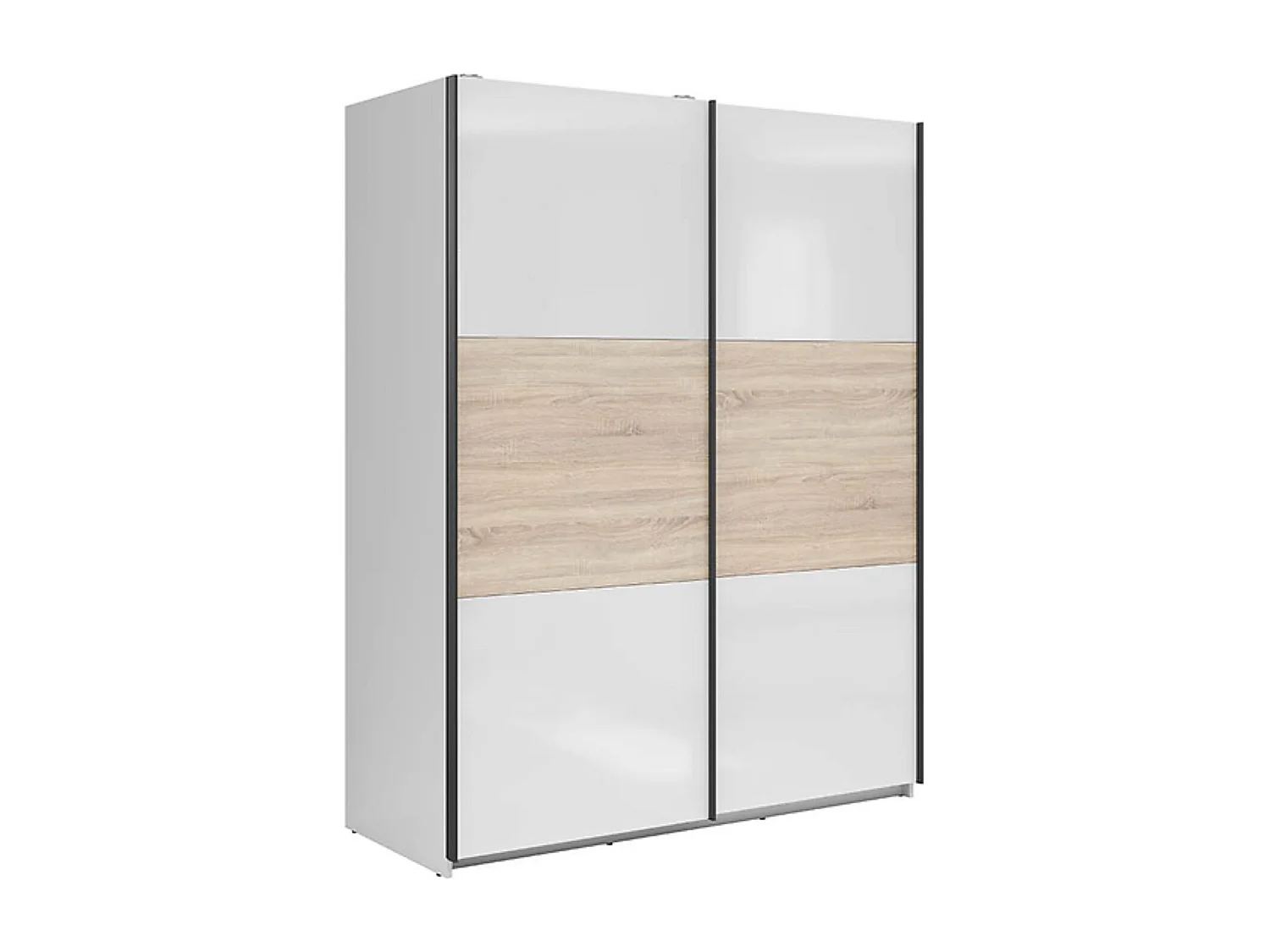Armoire à 2 portes coulissante coloris Blanc brillant/Chêne sonoma - Longueur 153,5 x Profondeur 60 x Hauteur 195,5 cm