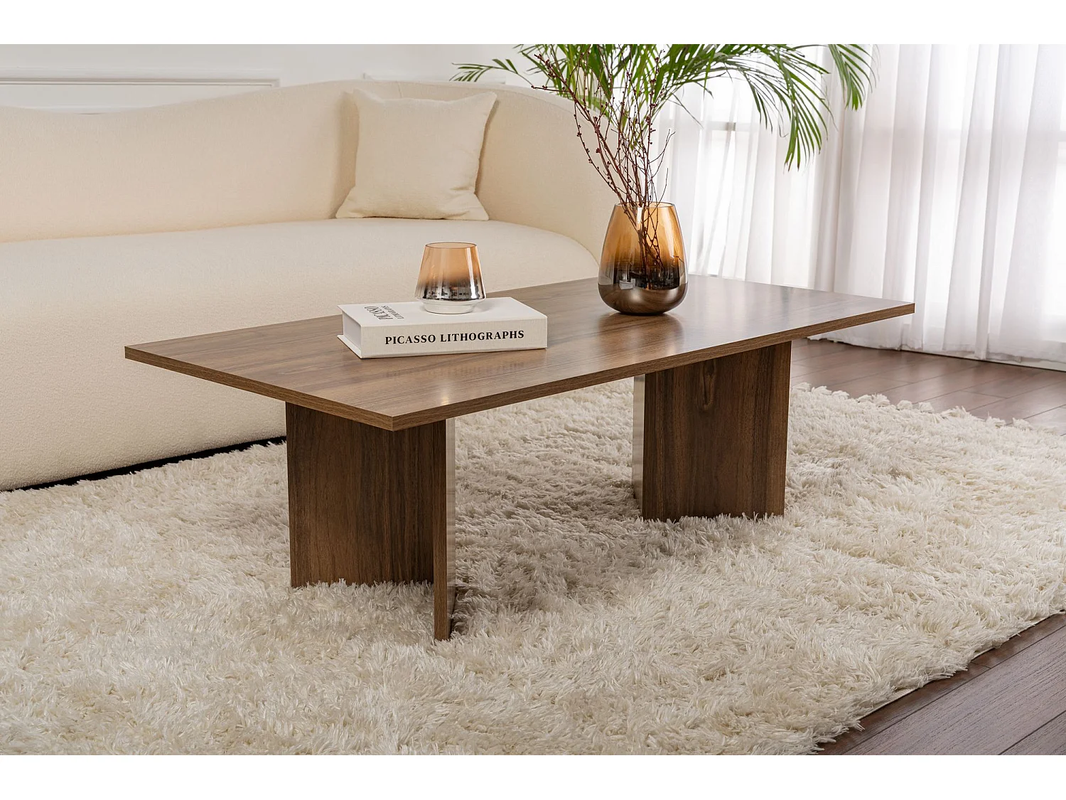 Table basse en bois "Sabin" - 60 x 119 x 40 cm - Noyer