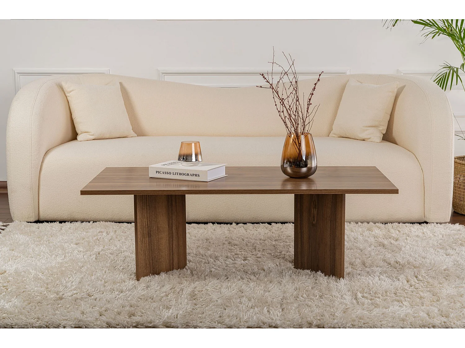 Table basse en bois "Sabin" - 60 x 119 x 40 cm - Noyer