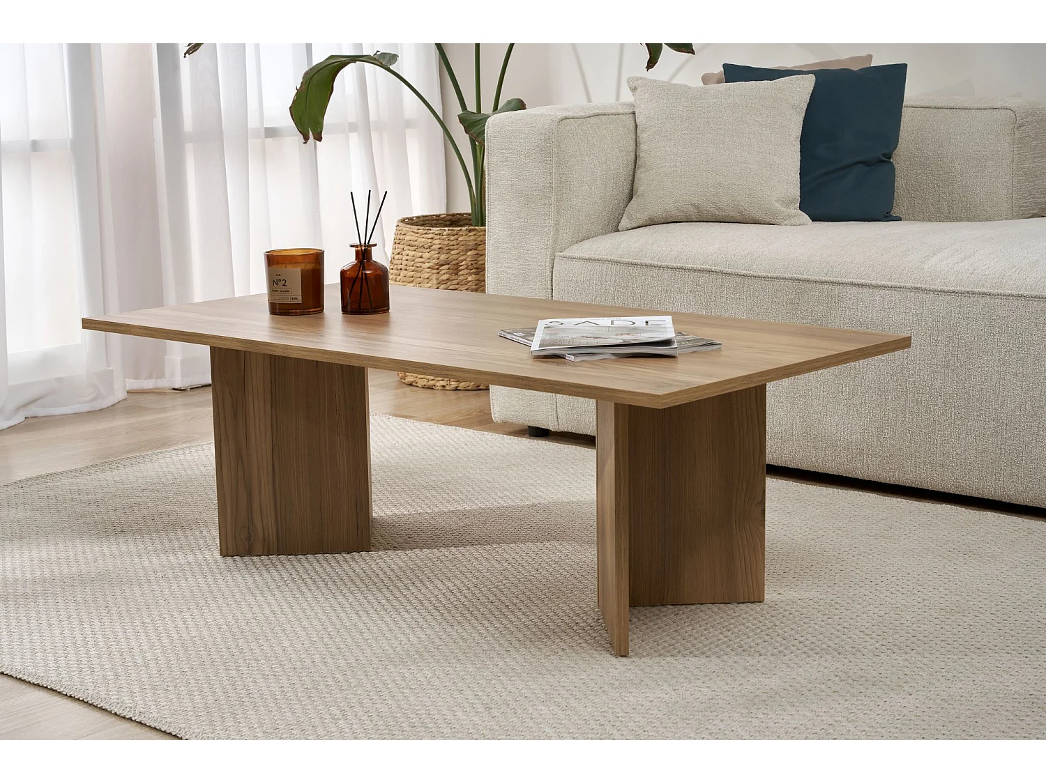 Table basse en bois "Sabin" - 60 x 119 x 40 cm - Chêne