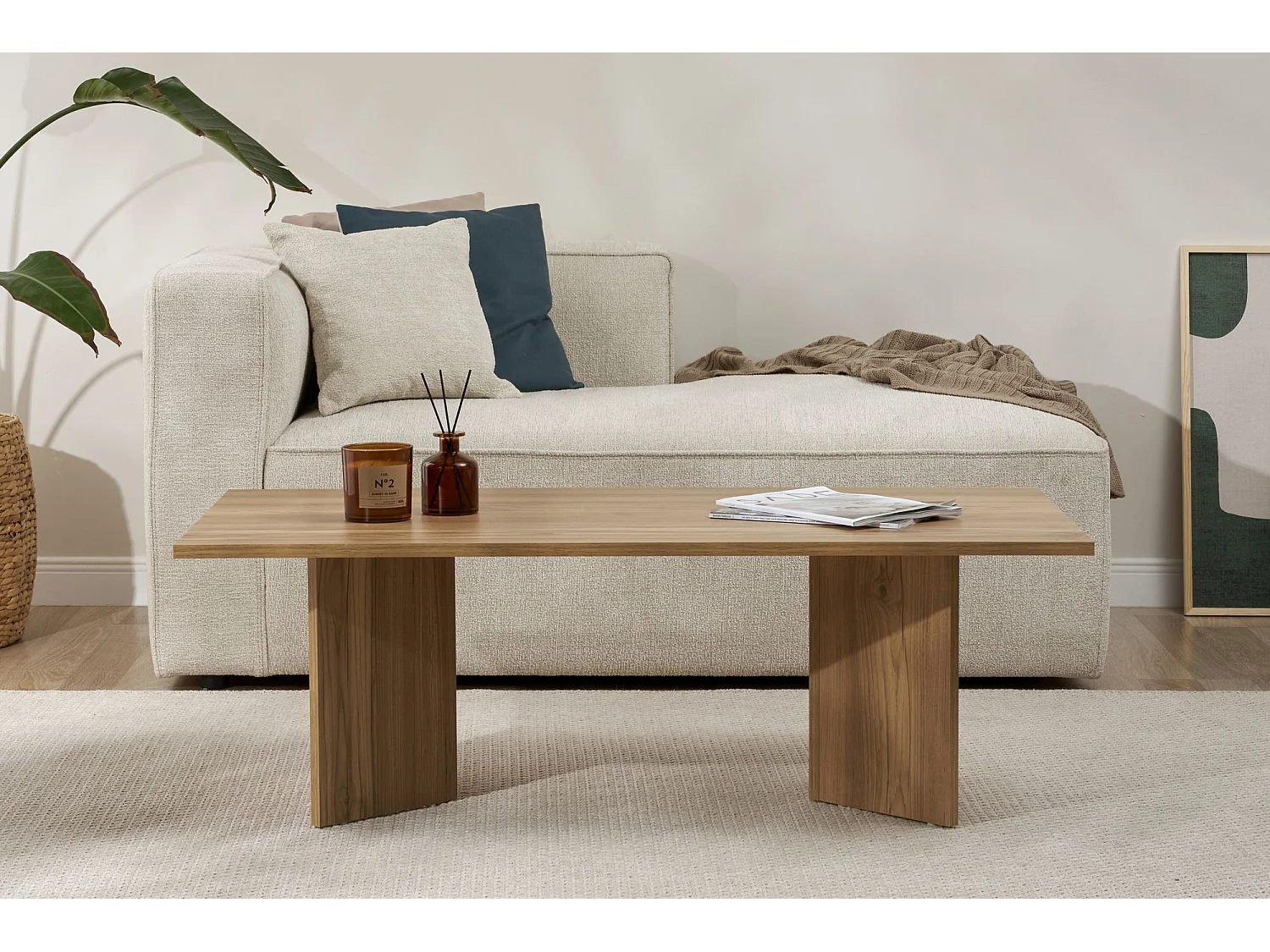 Table basse en bois "Sabin" - 60 x 119 x 40 cm - Chêne