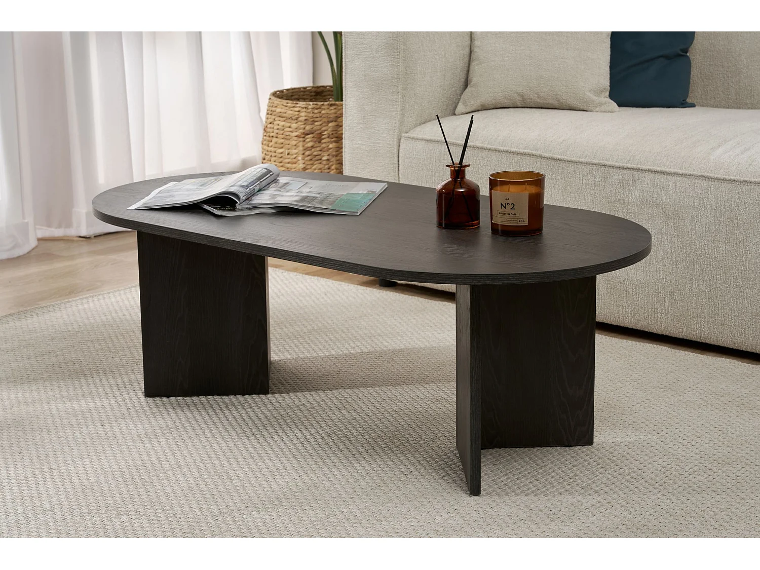 Table basse en bois "Sable" - 60 x 119 x 40 cm - Lumière Noire