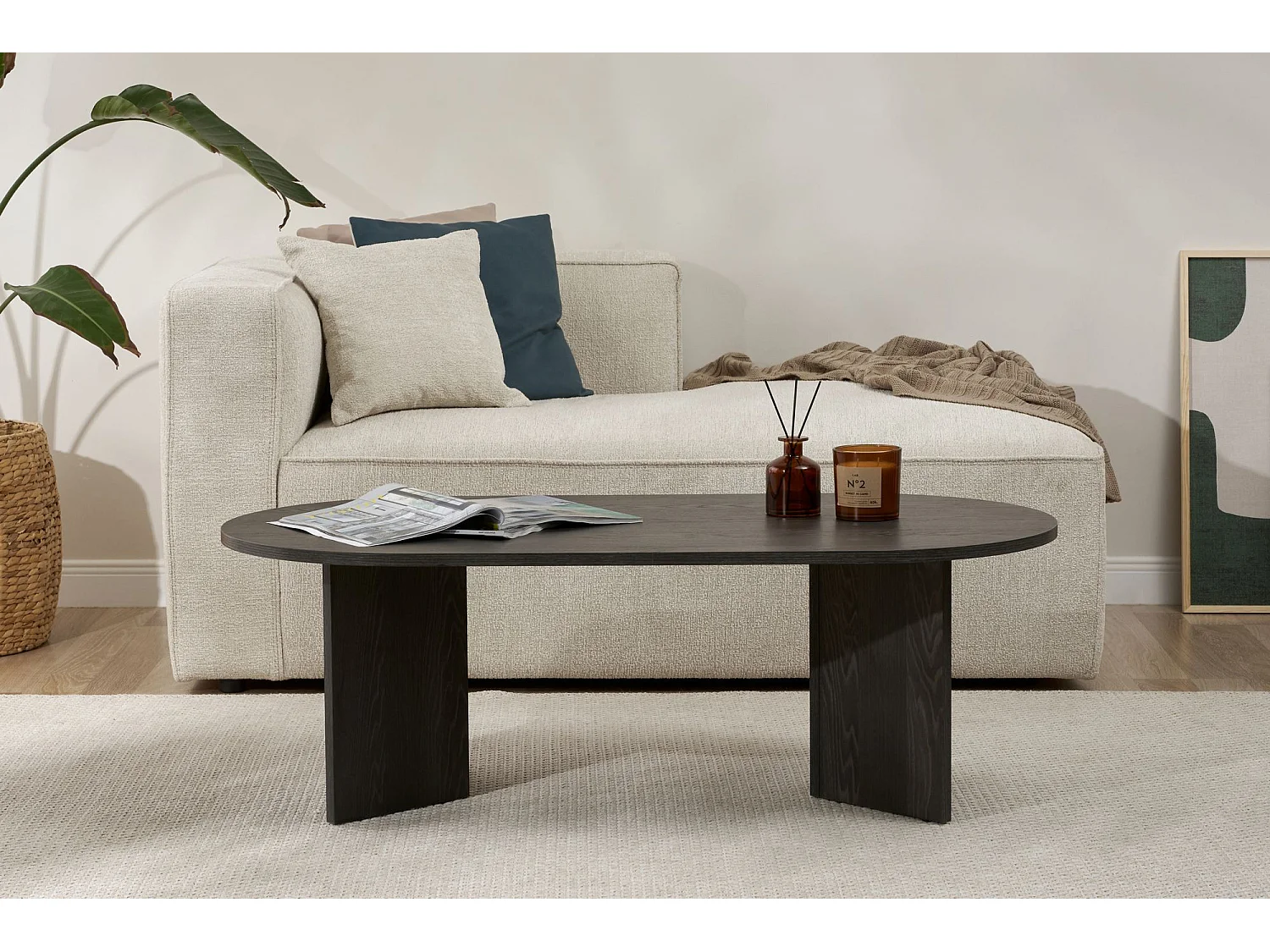 Table basse en bois "Sable" - 60 x 119 x 40 cm - Lumière Noire