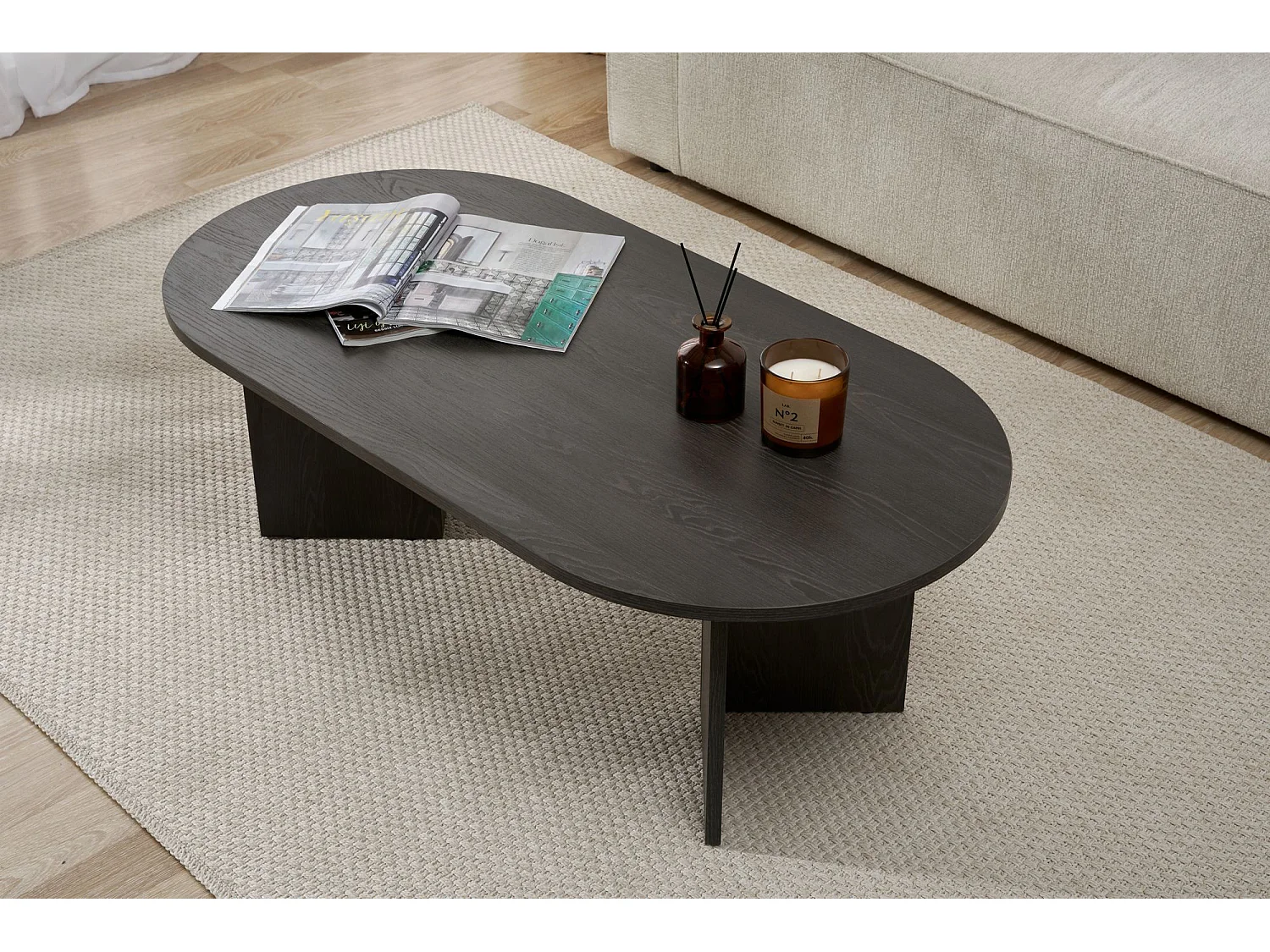 Table basse en bois "Sable" - 60 x 119 x 40 cm - Lumière Noire