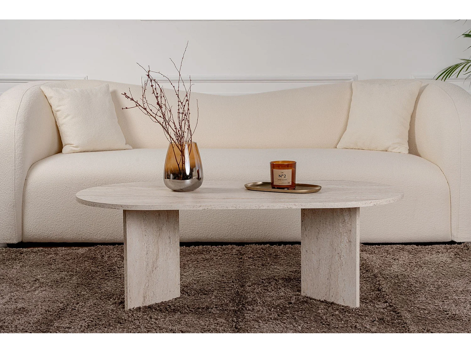 Table basse en bois "Sable" - 60 x 119 x 40 cm - Travertin