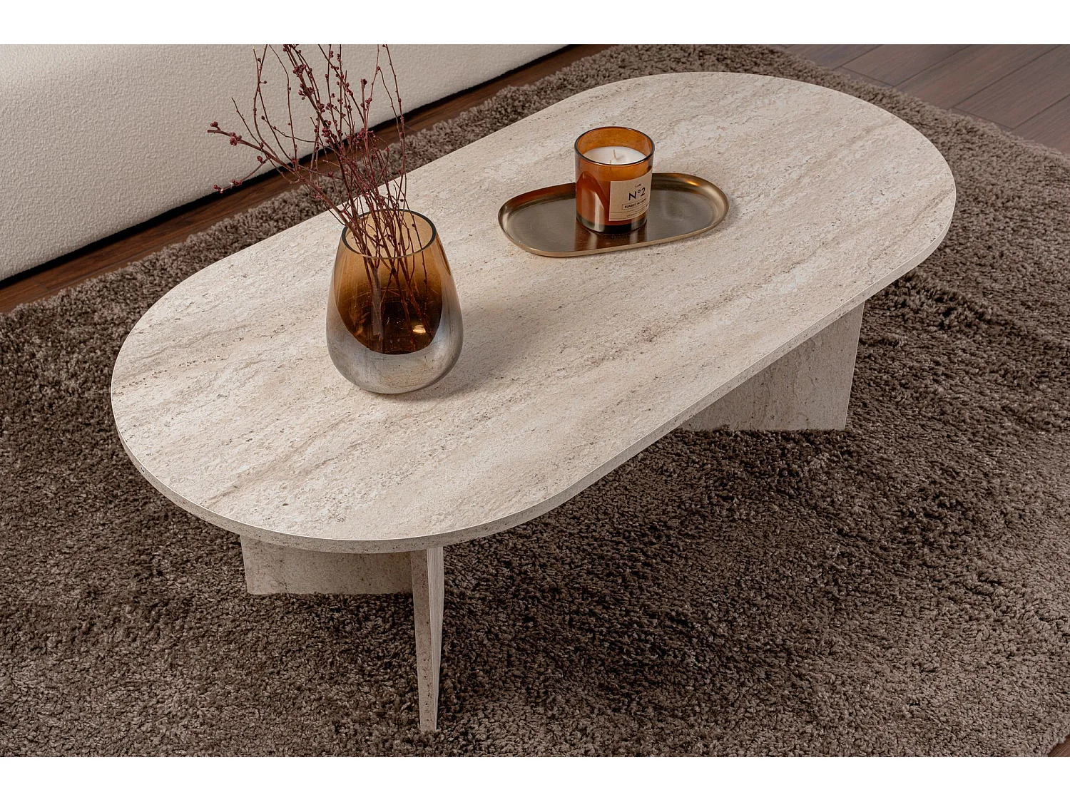 Table basse en bois "Sable" - 60 x 119 x 40 cm - Travertin