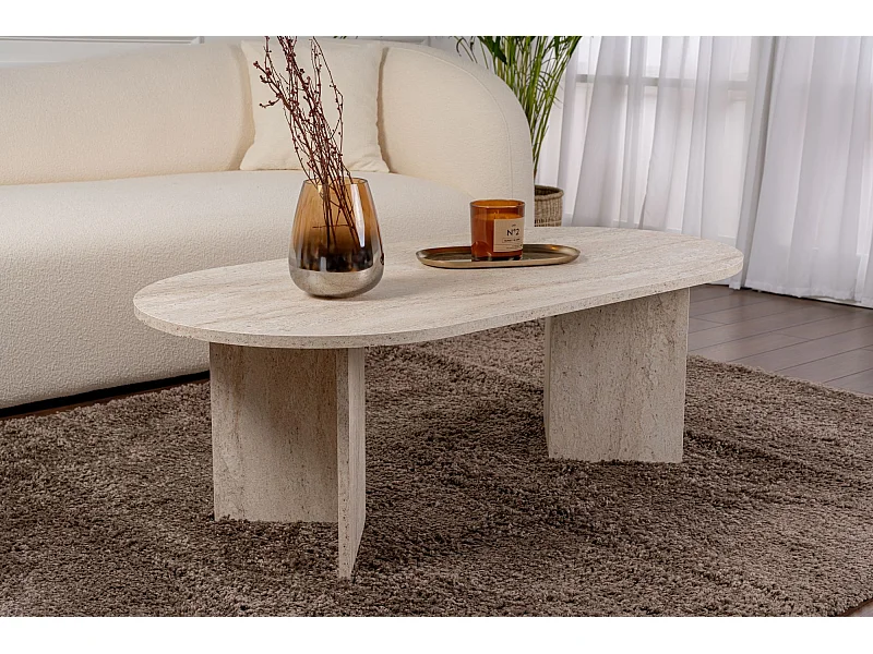 Table basse en bois "Sable" - 60 x 119 x 40 cm - Travertin