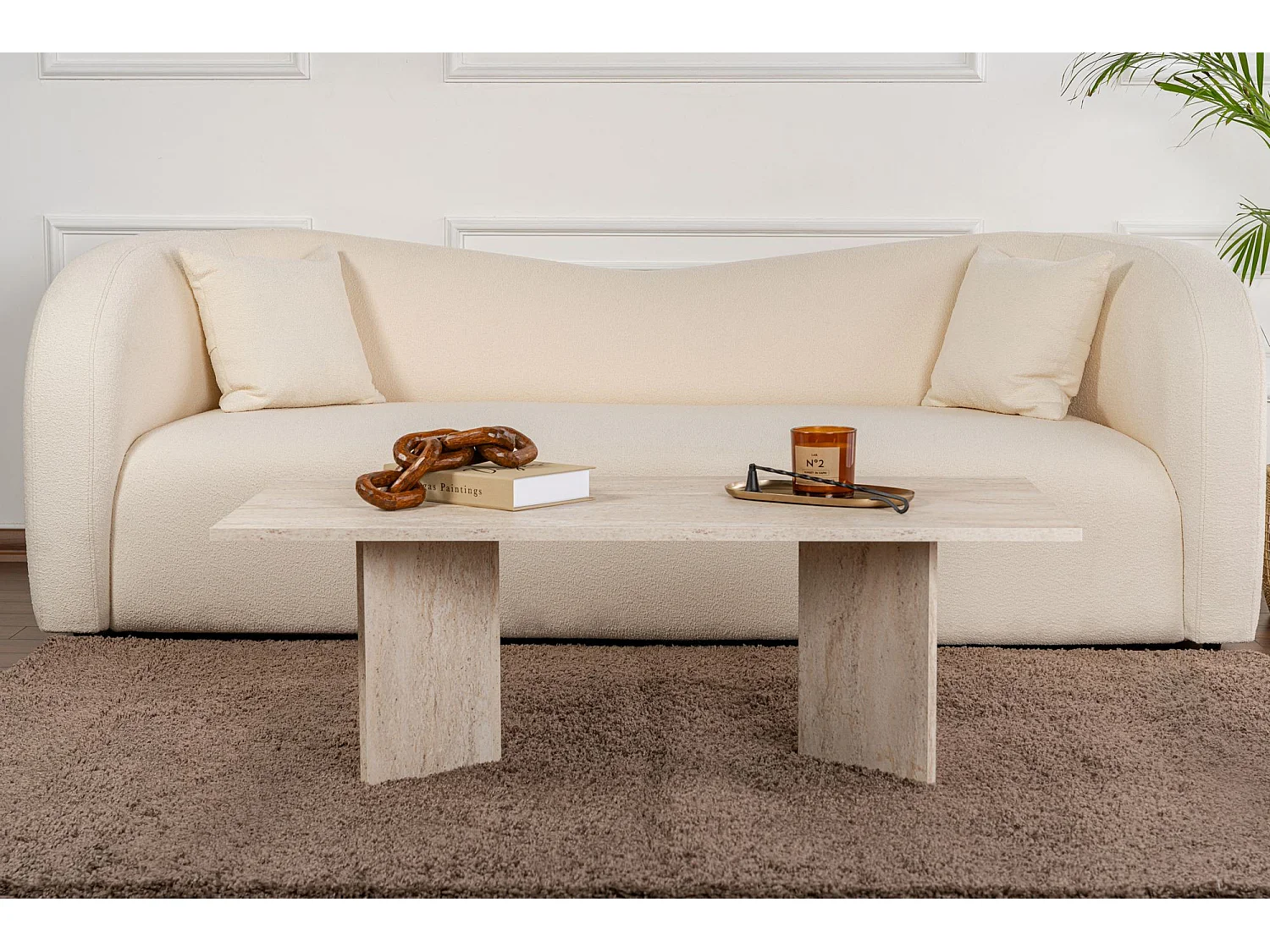 Table basse en bois "Sabin" - 60 x 119 x 40 cm - Travertin