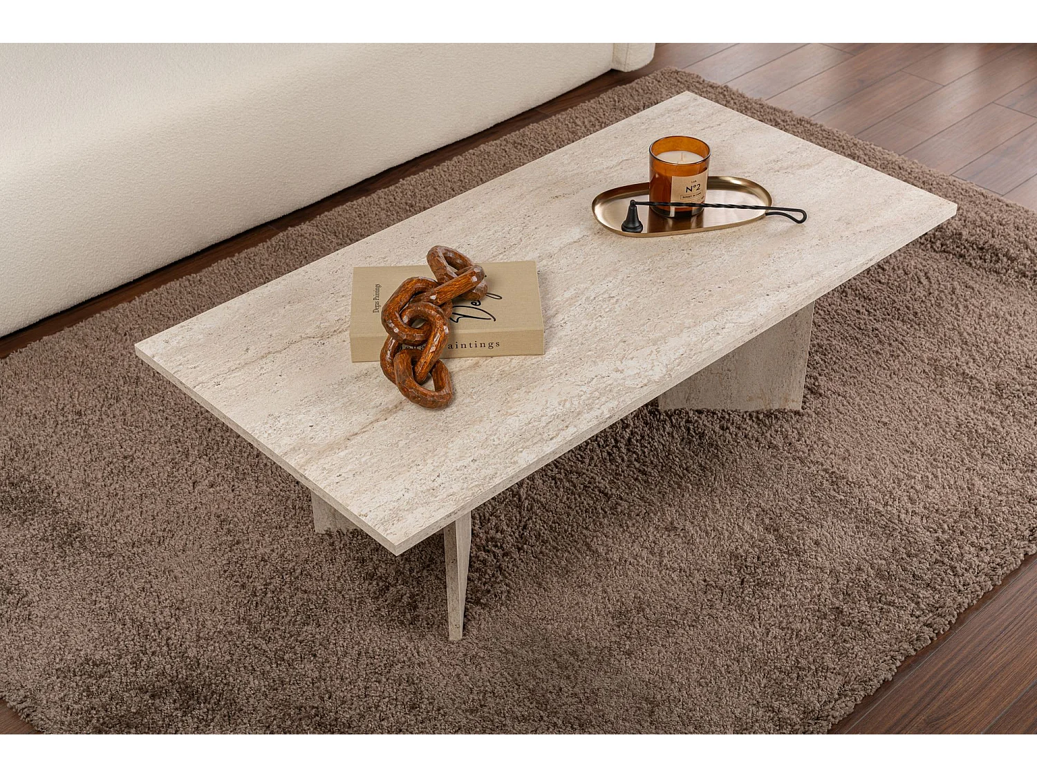 Table basse en bois "Sabin" - 60 x 119 x 40 cm - Travertin