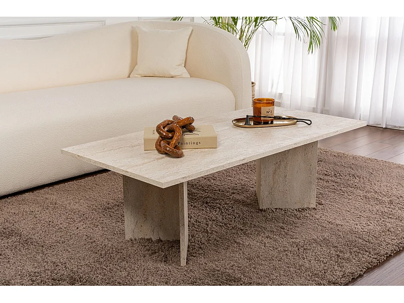 Table basse en bois "Sabin" - 60 x 119 x 40 cm - Travertin