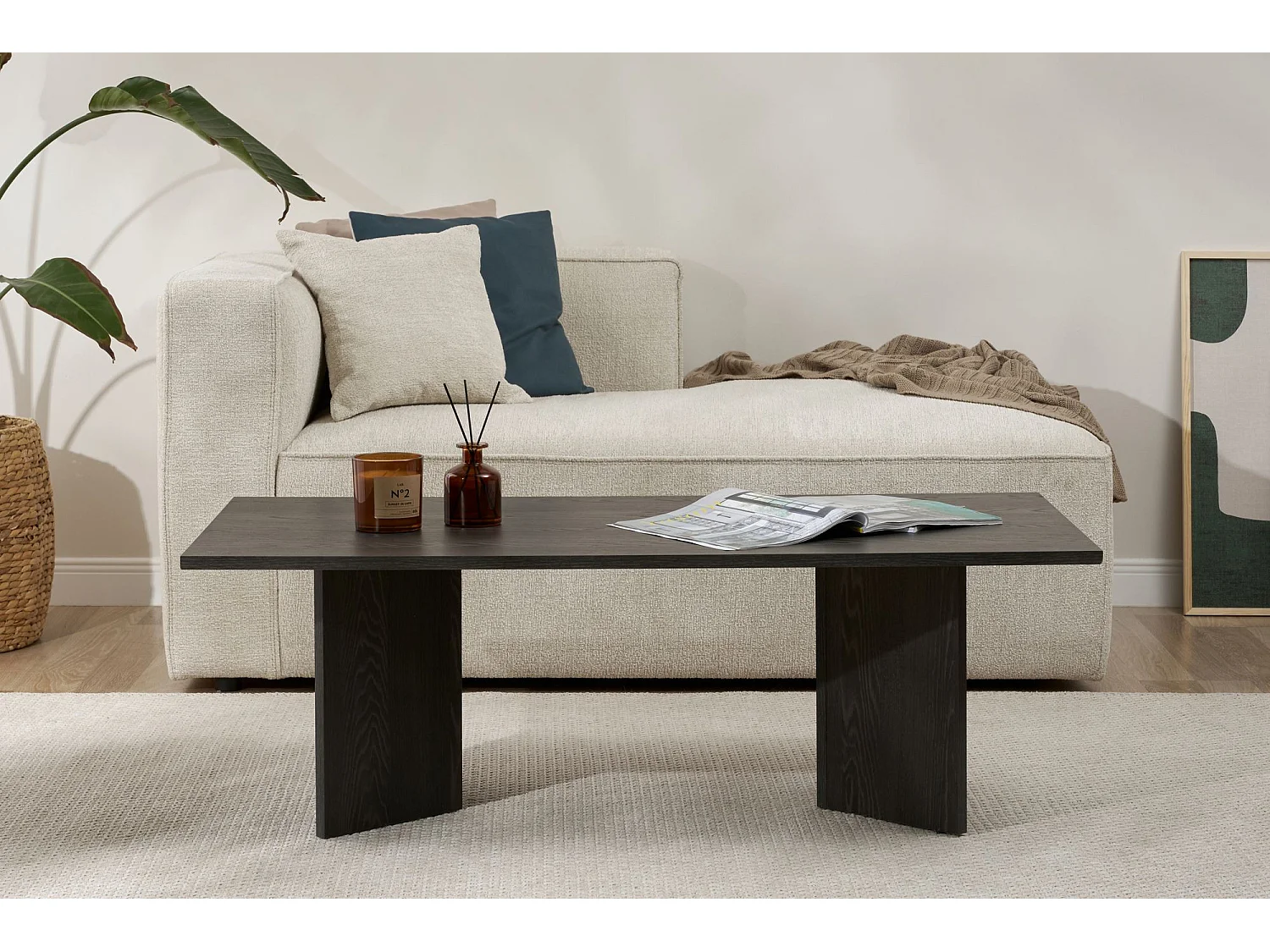 Table basse en bois "Sabin" - 60 x 119 x 40 cm - Lumière Noire