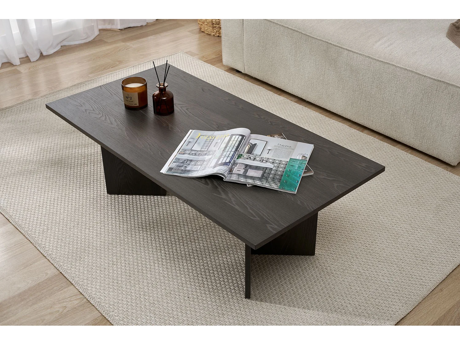 Table basse en bois "Sabin" - 60 x 119 x 40 cm - Lumière Noire