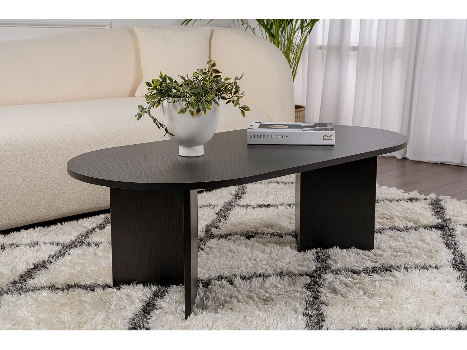 Table basse en bois "Sable" - 60 x 119 x 40 cm - Bois Noir