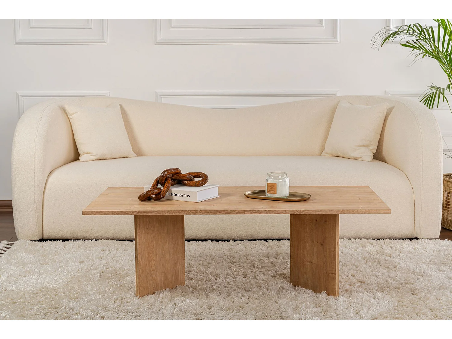 Table basse en bois "Sabin" - 60 x 119 x 40 cm - Chêne Saphir