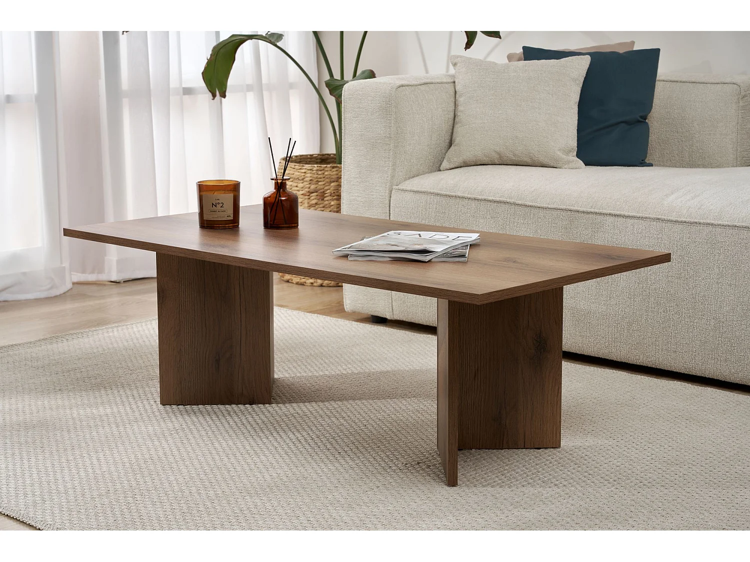 Table basse en bois "Sabin" - 60 x 119 x 40 cm - Noyer