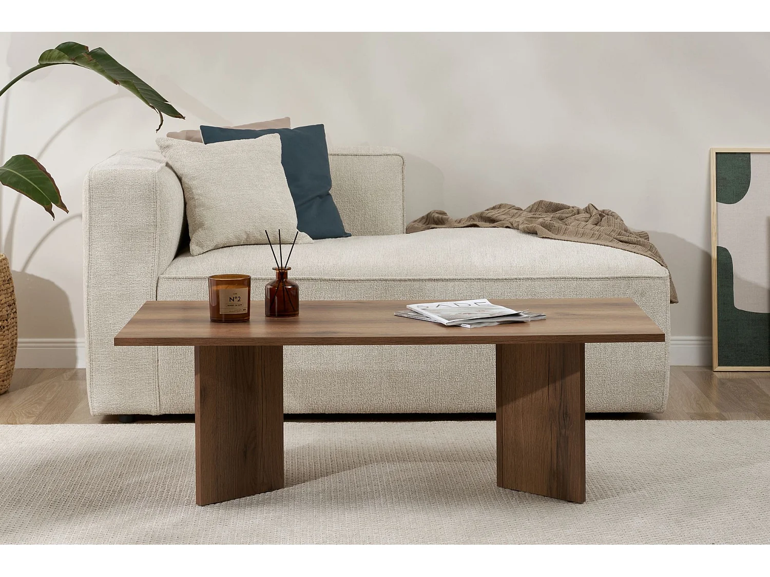 Table basse en bois "Sabin" - 60 x 119 x 40 cm - Noyer