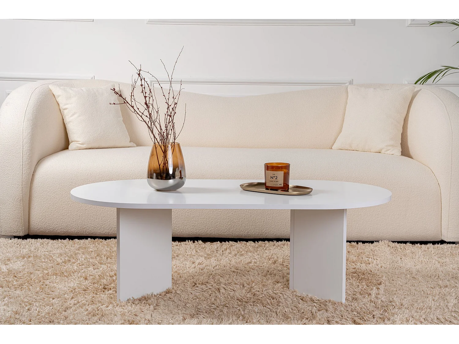 Table basse en bois "Sable" - 60 x 119 x 40 cm - Blanc