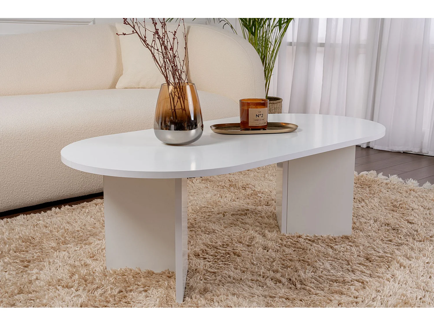 Table basse en bois "Sable" - 60 x 119 x 40 cm - Blanc
