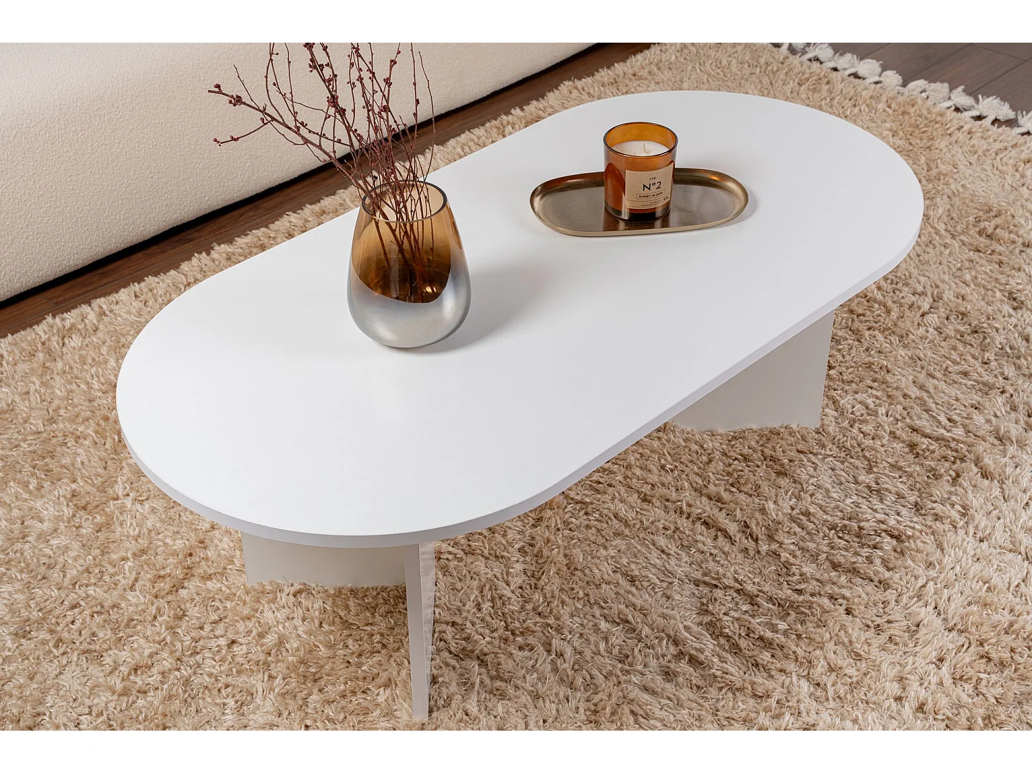Table basse en bois "Sable" - 60 x 119 x 40 cm - Blanc