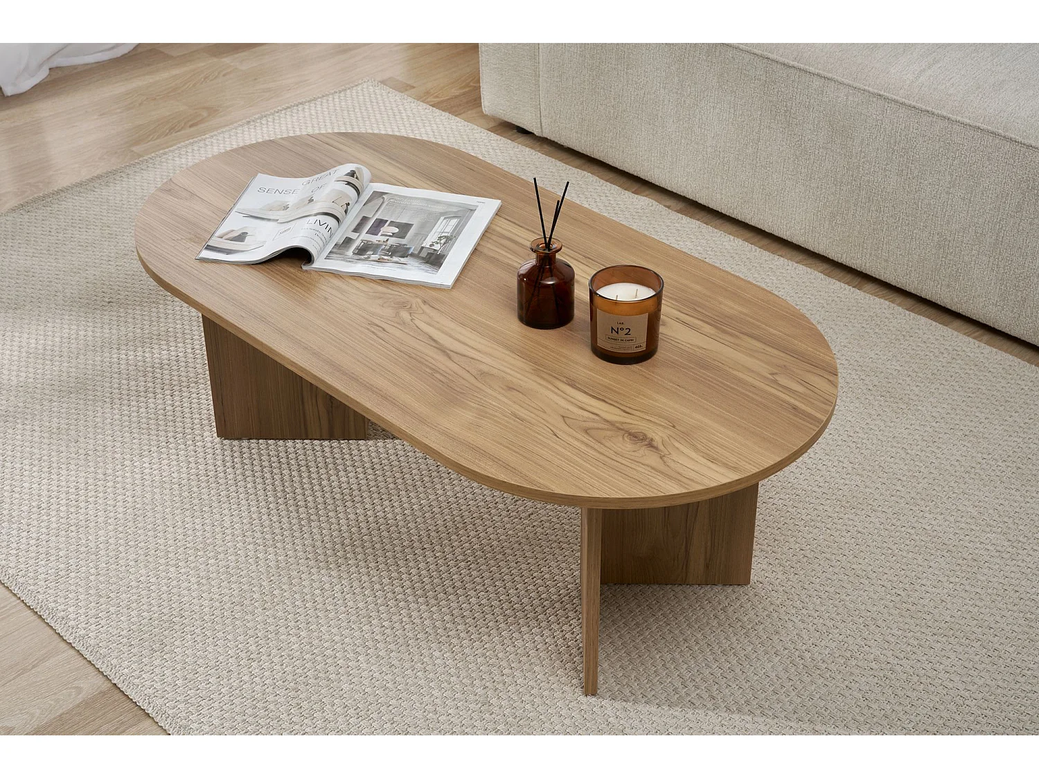 Table basse en bois "Sable" - 60 x 119 x 40 cm - Chêne