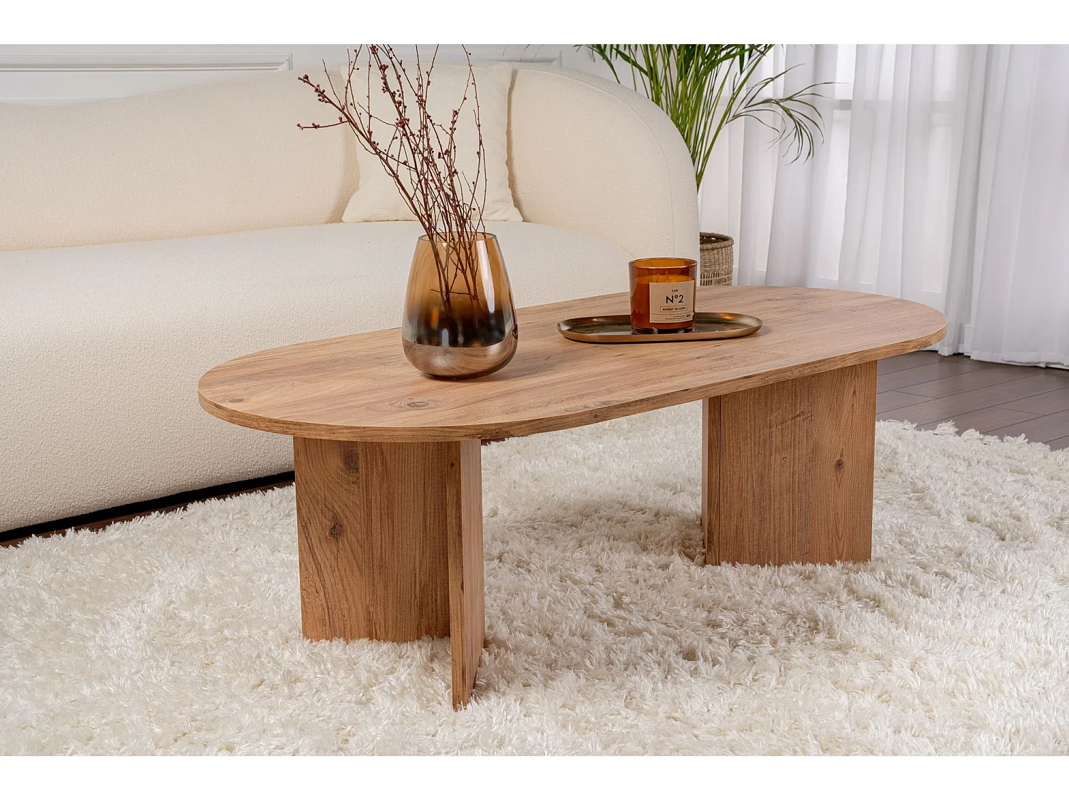 Table basse en bois "Sable" - 60 x 119 x 40 cm - Pin atlantique