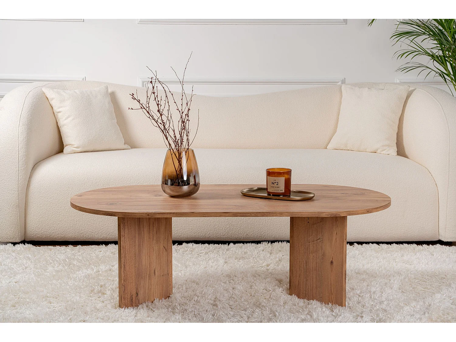 Table basse en bois "Sable" - 60 x 119 x 40 cm - Pin atlantique