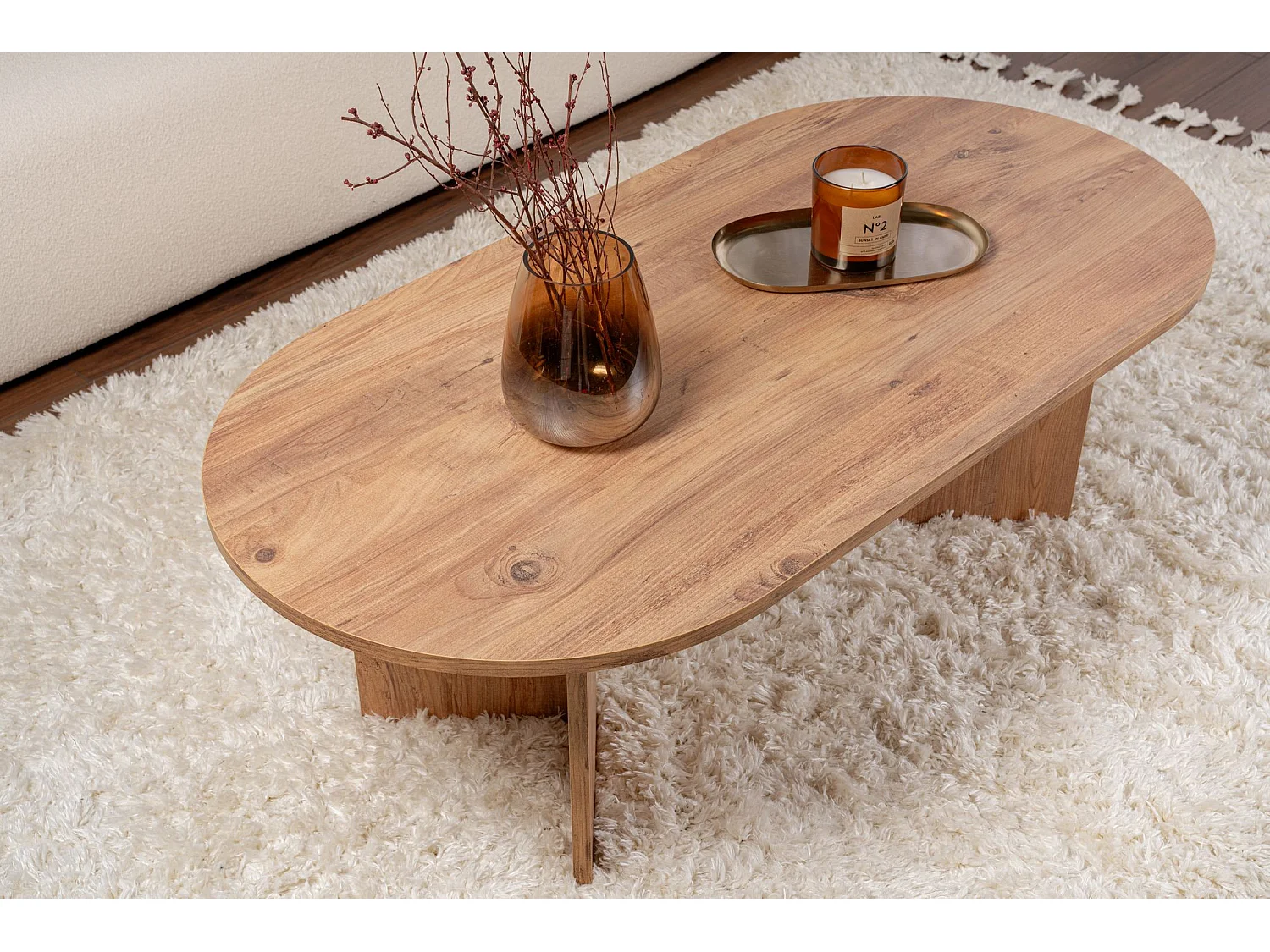 Table basse en bois "Sable" - 60 x 119 x 40 cm - Pin atlantique