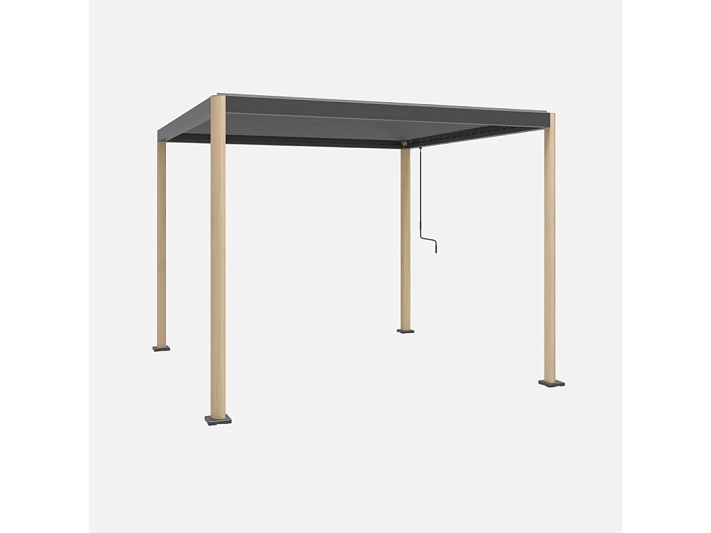 Pergola bioclimatica con piedini arrotondati in alluminio e acciaio e