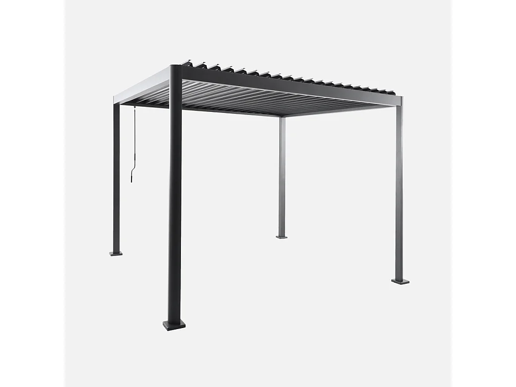 Pergola bioclimatica con piedini arrotondati in alluminio e acciaio e
