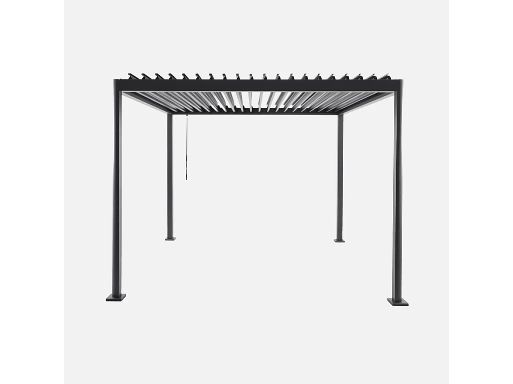 Pergola bioclimatica con piedini arrotondati in alluminio e acciaio e