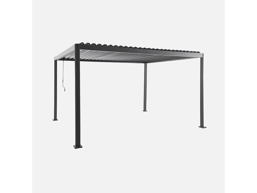Pergola bioclimatica con piedini arrotondati in alluminio e acciaio e