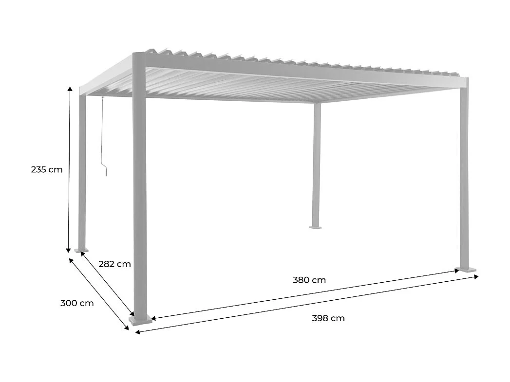 Pergola bioclimatica con piedini arrotondati in alluminio e acciaio e