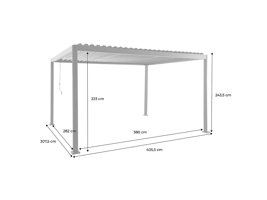 Pergola bioclimatica 3x4m con piedini arrotondati in alluminio e acciaio e lamelle orientabili,