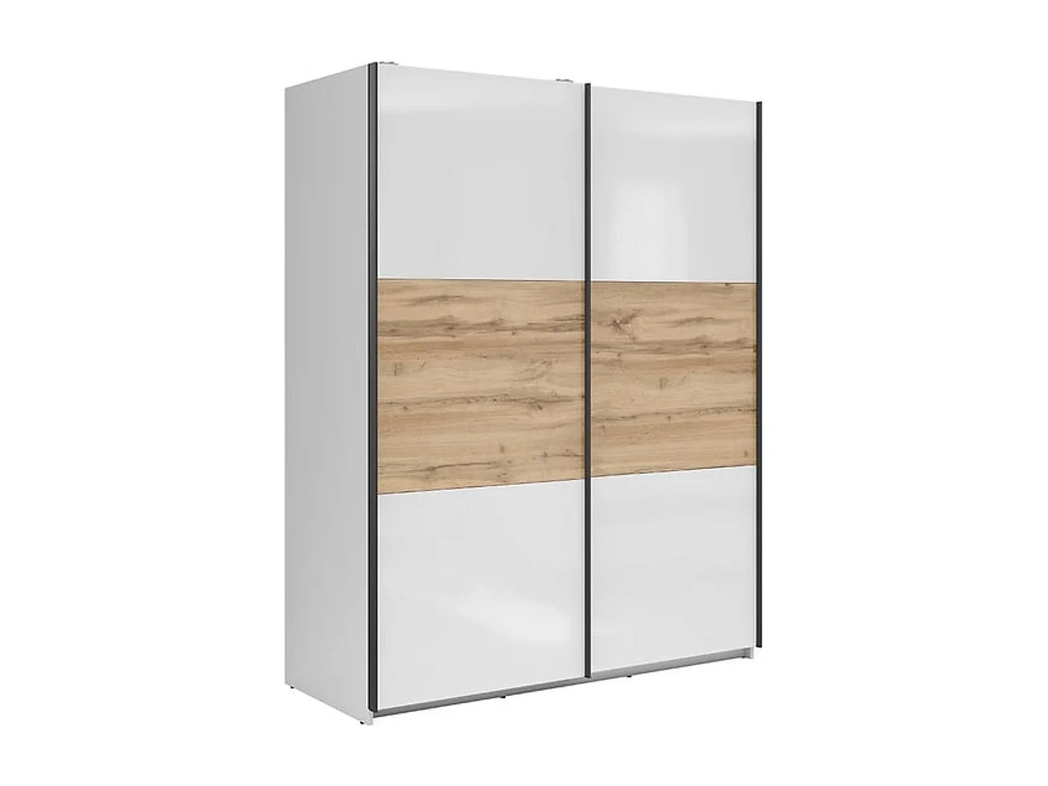 Armoire à 2 portes coulissante coloris Blanc brillant/Chêne wotan - Longueur 153,5 x Profondeur 60 x Hauteur 195,5 cm