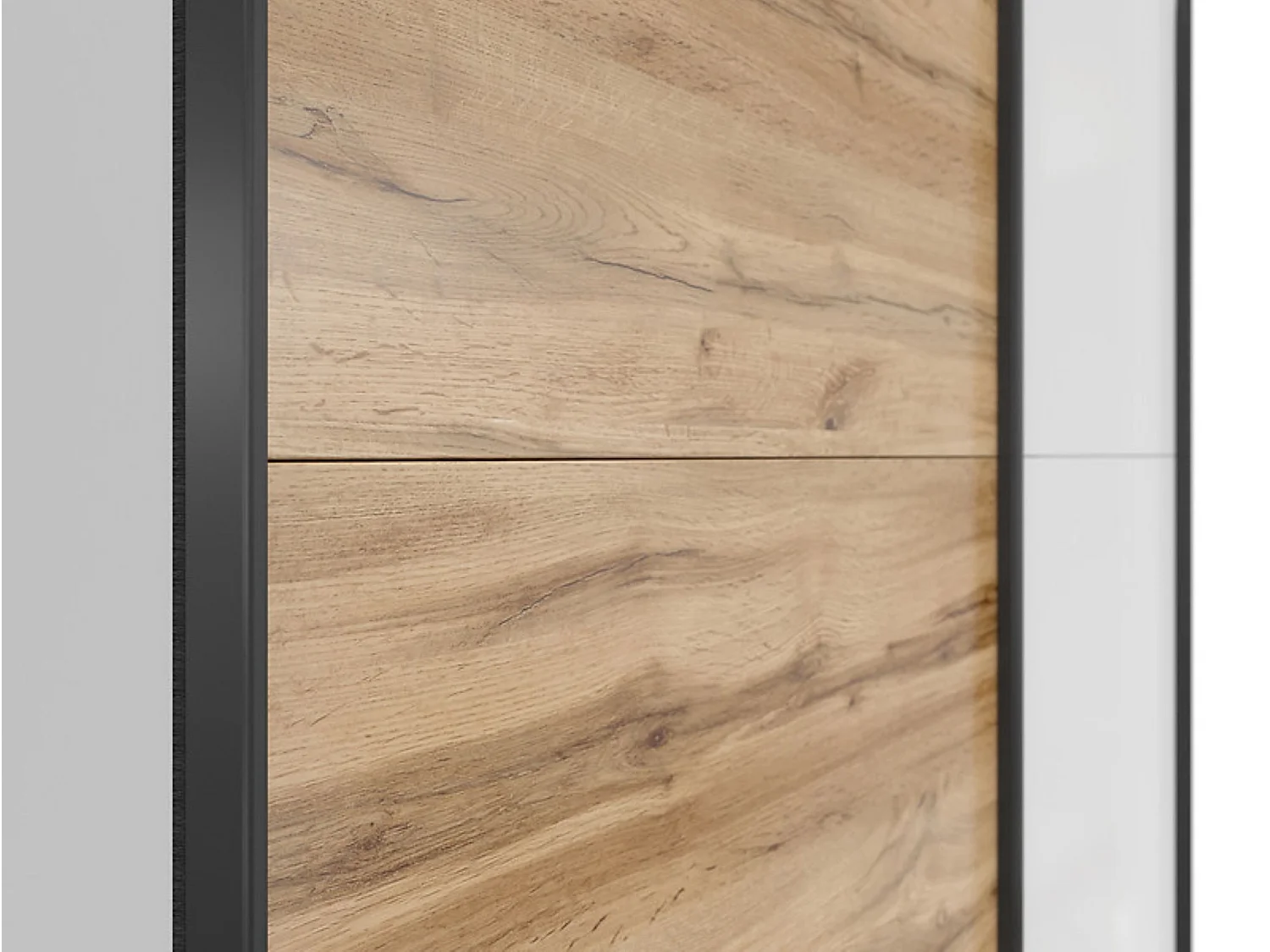 Armoire à 2 portes coulissante coloris Blanc brillant/Chêne wotan - Longueur 153,5 x Profondeur 60 x Hauteur 195,5 cm