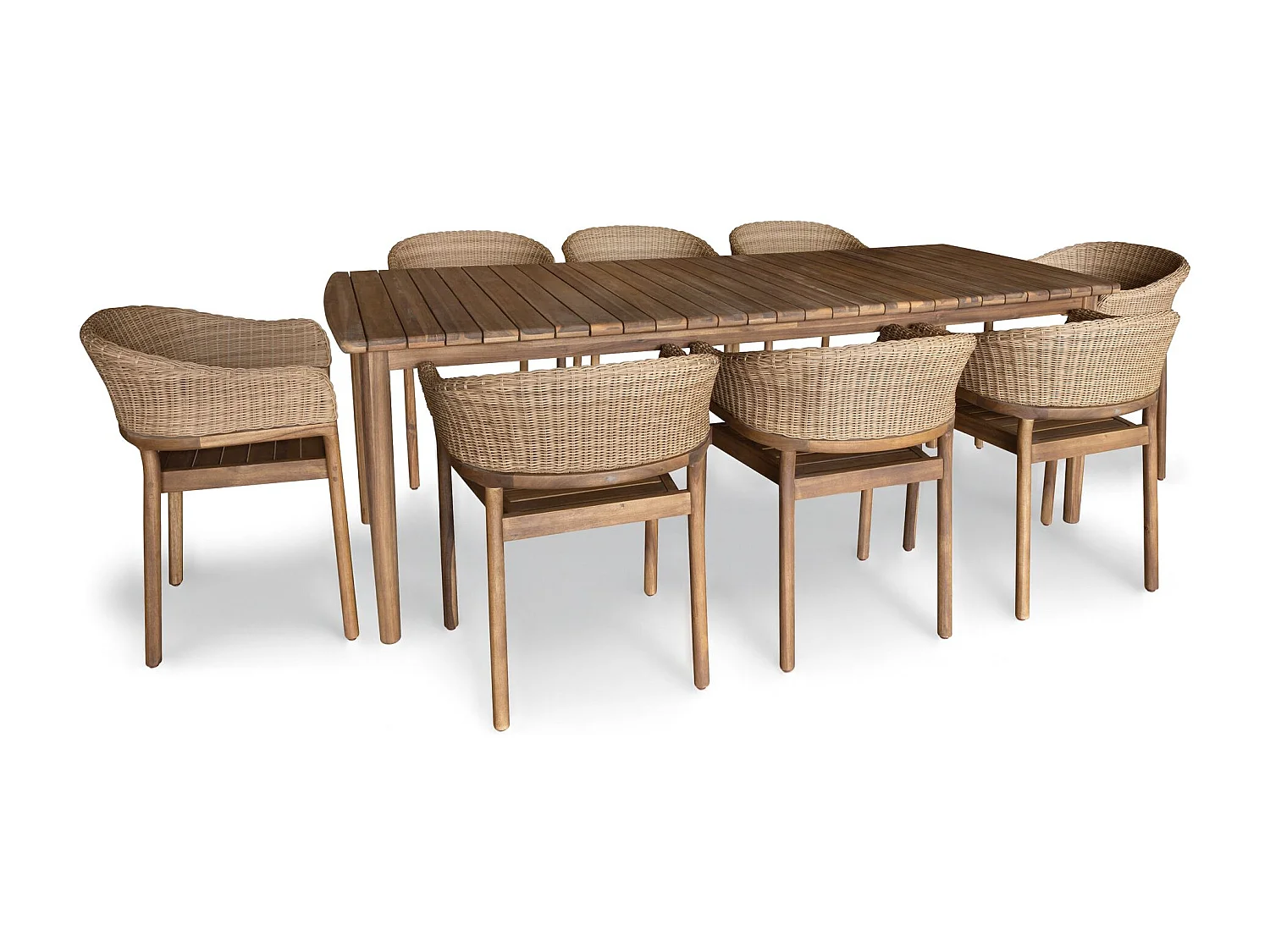 Now's Home - Ensemble Table 230cm + 8 Faut/table Acacia Brun Résine Tréssée Alhambra