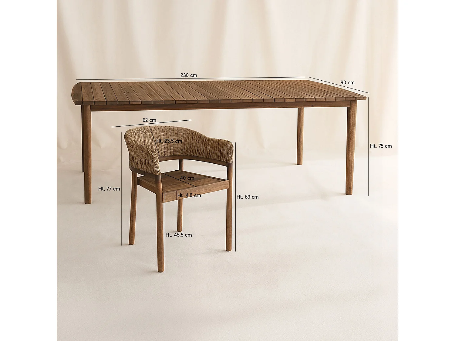 Now's Home - Ensemble Table 230cm + 8 Faut/table Acacia Brun Résine Tréssée Alhambra