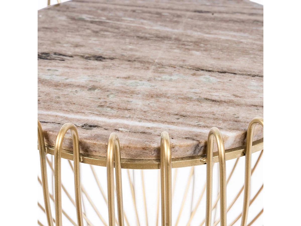 Table basse fait main en marbre ERE 50x50 brun et laiton