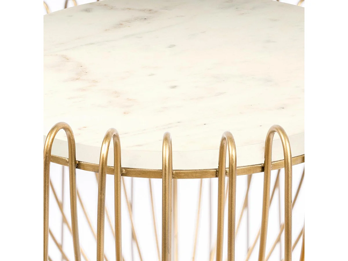 Table basse fait main en marbre ERE 50x50 blanc et laiton