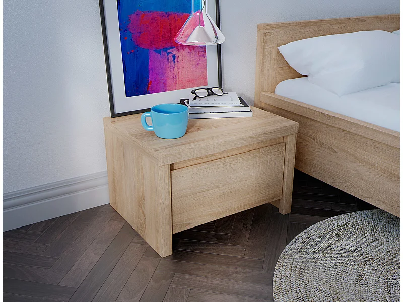 Table de chevet Table de nuit avec tiroir, coloris chêne Sonoma - Longueur 51 x Profondeur 40,5 x Hauteur 33,5 cm