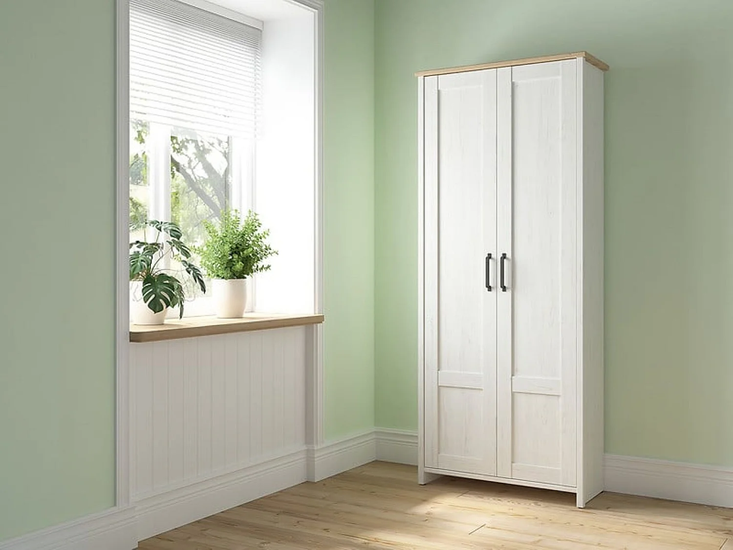 Armoire Placard à deux portes , coloris Blanc pin andersen/Chêne clair - Longueur 84,5 x Profondeur 36,5 x Hauteur 200,5 cm